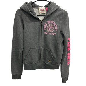 Victorias Secret Pink University Gray Hoodie Pink Logo Zip Closure Sz Medium